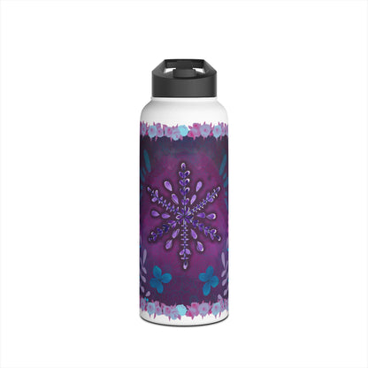 Arctic Blossom Insulated Water Bottle - Purple water bottle , Lavender, Art Steel Water Bottle, Thermal Water Bottle,  Straw  flower  Bottle