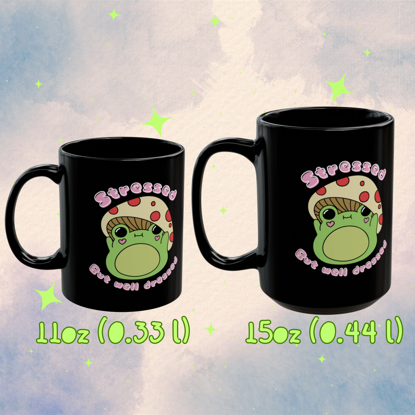 Stressed but well dressed cute frog mug - Black Mug - - Aurora Corner Shop