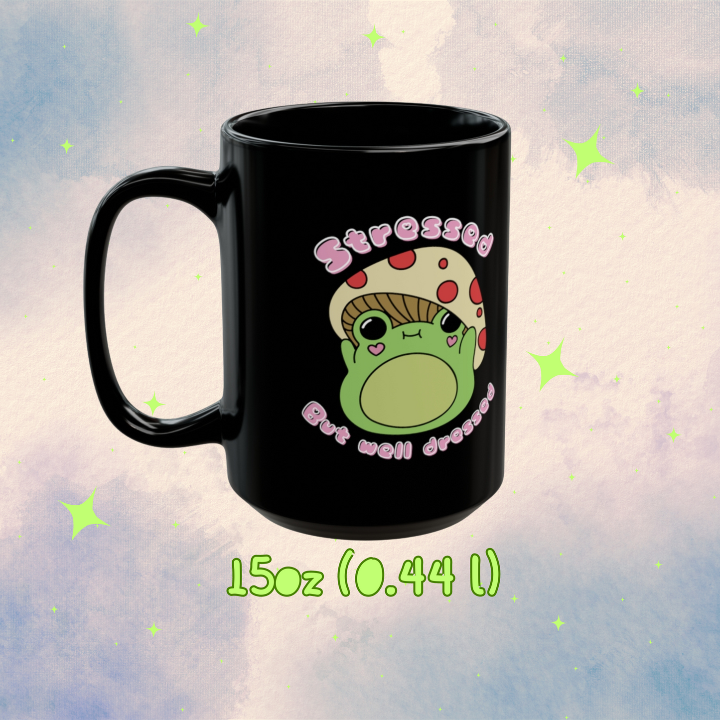 Stressed but well dressed cute frog mug - Black Mug - - Aurora Corner Shop