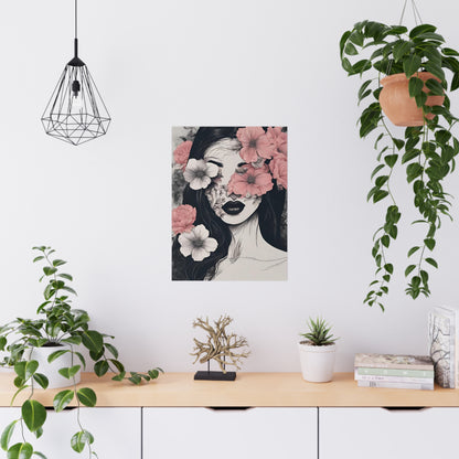 Female Flower Power Poster - Woman with flowers wall art - pastel home decor - floral art work - woman art poster