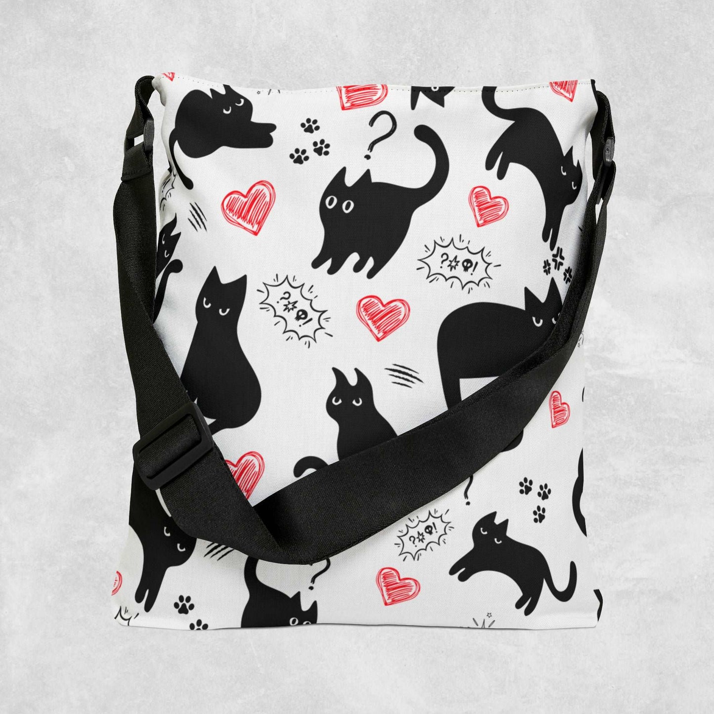 Black cat Tote bag - With adjustable strap - Aurora Corner Shop