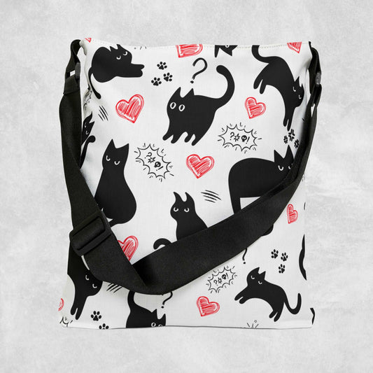 Black cat Tote bag - With adjustable strap - Aurora Corner Shop