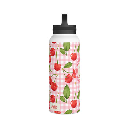Cute Cherry Stainless Steel Water Bottle - Cherries tumbler - Pink waterbottle