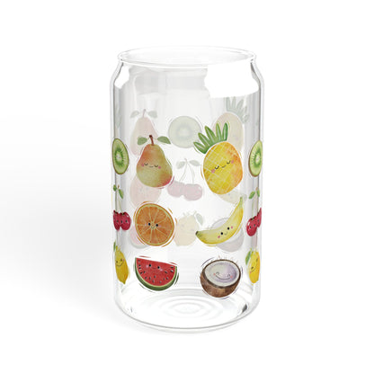 Cute Fruit Glass Cup 16oz With Lid And Straw Trendy Glass Tumbler Iced Coffee Cup Glass Coffee Cup Tumbler, Water Glass Gift For Best Friend