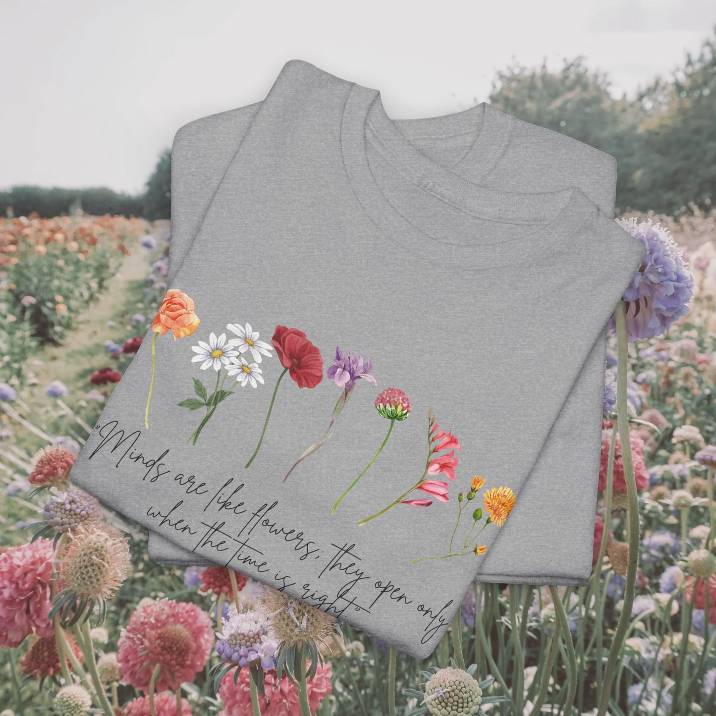 Dainty floral tee with inspirational quote - Cotton T-shirt - Watercolor flowers