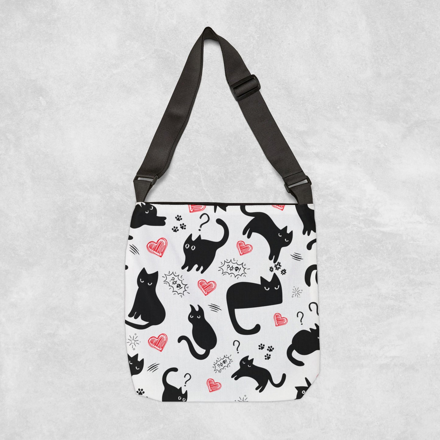 Black cat Tote bag - With adjustable strap