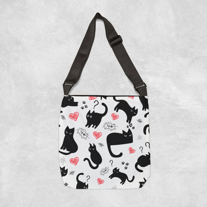 Black cat Tote bag - With adjustable strap