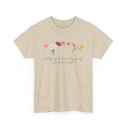 Dainty floral tee with inspirational quote - Cotton T-shirt - Watercolor flowers