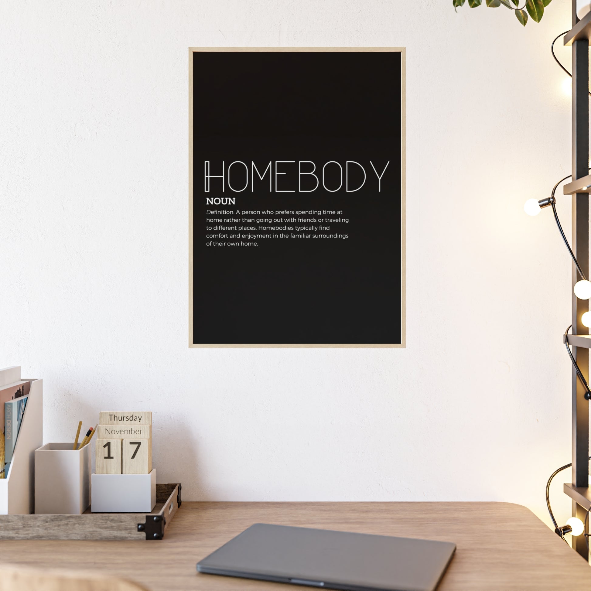 Homebody Poster with Wooden Frame - Black - Aurora Corner Shop