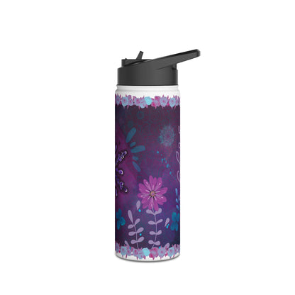 Arctic Blossom Insulated Water Bottle - Purple water bottle , Lavender, Art Steel Water Bottle, Thermal Water Bottle,  Straw  flower  Bottle