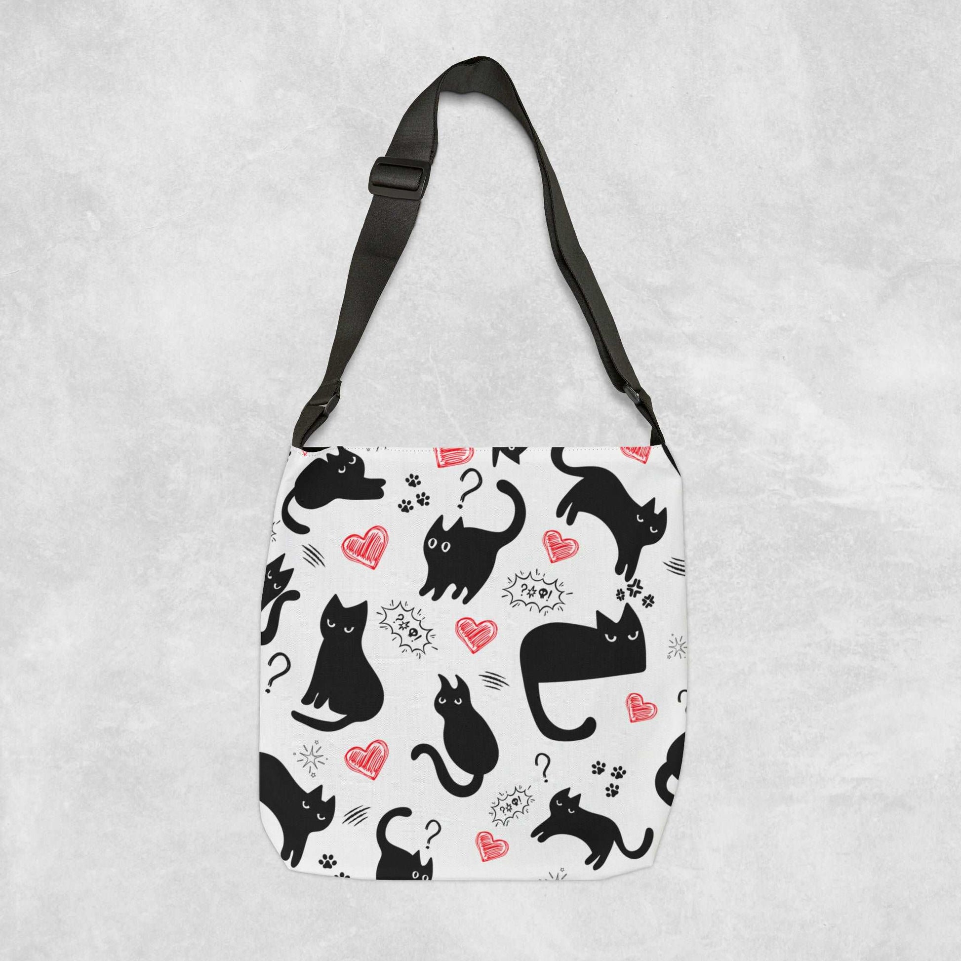 Black cat Tote bag - With adjustable strap - Aurora Corner Shop