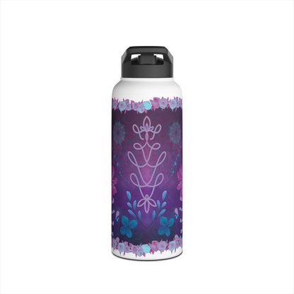 Arctic Blossom Insulated Water Bottle - Purple water bottle , Lavender, Art Steel Water Bottle, Thermal Water Bottle,  Straw  flower  Bottle