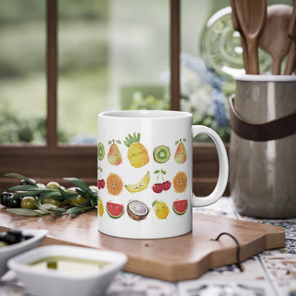 Cute Fruit Themed Ceramic Mug, 11oz Fruit Mug Kiwi Banana Pineapple mug Strawberry Grapes Apple Fruit Lover Gift, Gift for coffee tea lovers