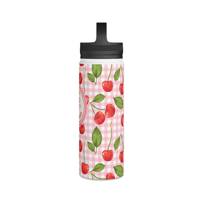 Cute Cherry Stainless Steel Water Bottle - Cherries tumbler - Pink waterbottle