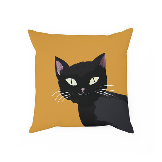 Mustard yellow black cat decorative pillow - Cotton decorative Pillow - gift for cat lovers - colorful home - statment pillow - cute pillow