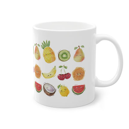 Cute Fruit Themed Ceramic Mug, 11oz Fruit Mug Kiwi Banana Pineapple mug Strawberry Grapes Apple Fruit Lover Gift, Gift for coffee tea lovers