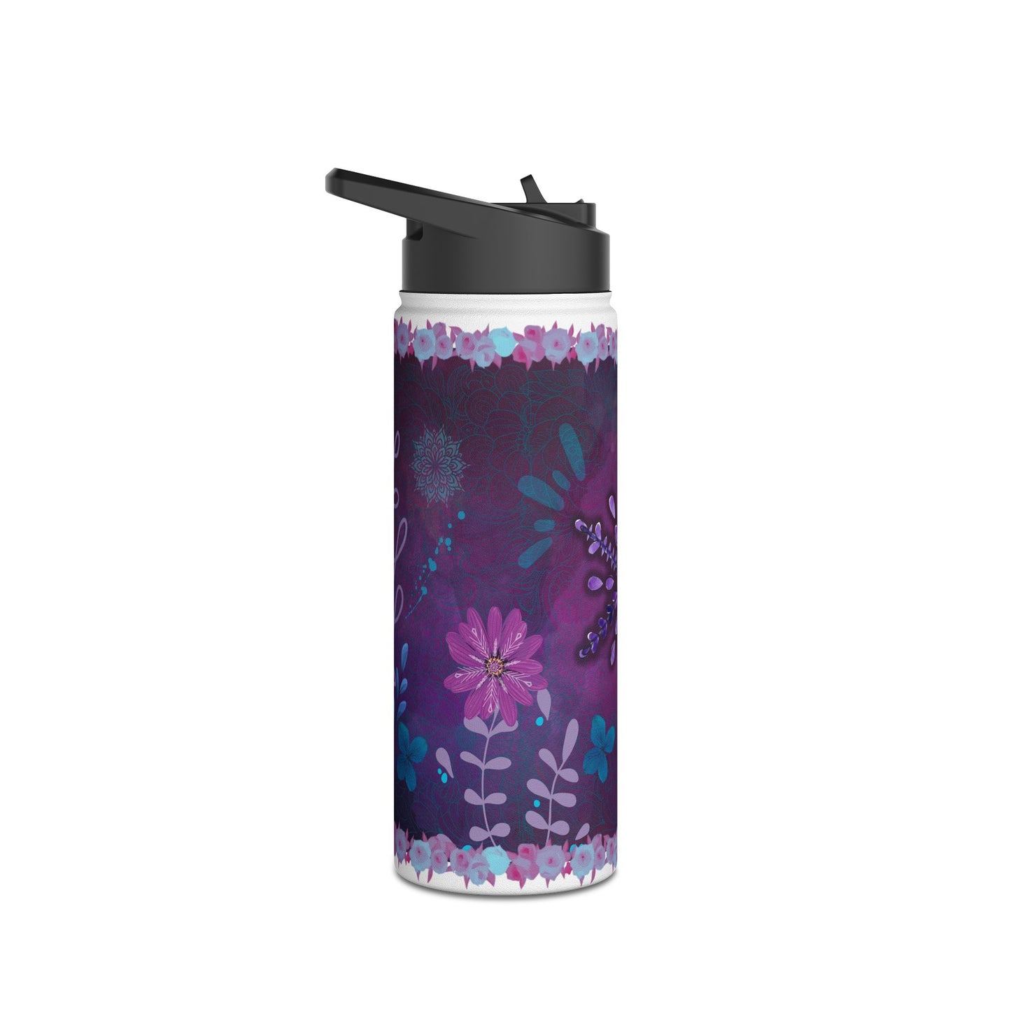 Arctic Blossom Insulated Water Bottle - Purple water bottle , Lavender, Art Steel Water Bottle, Thermal Water Bottle,  Straw  flower  Bottle