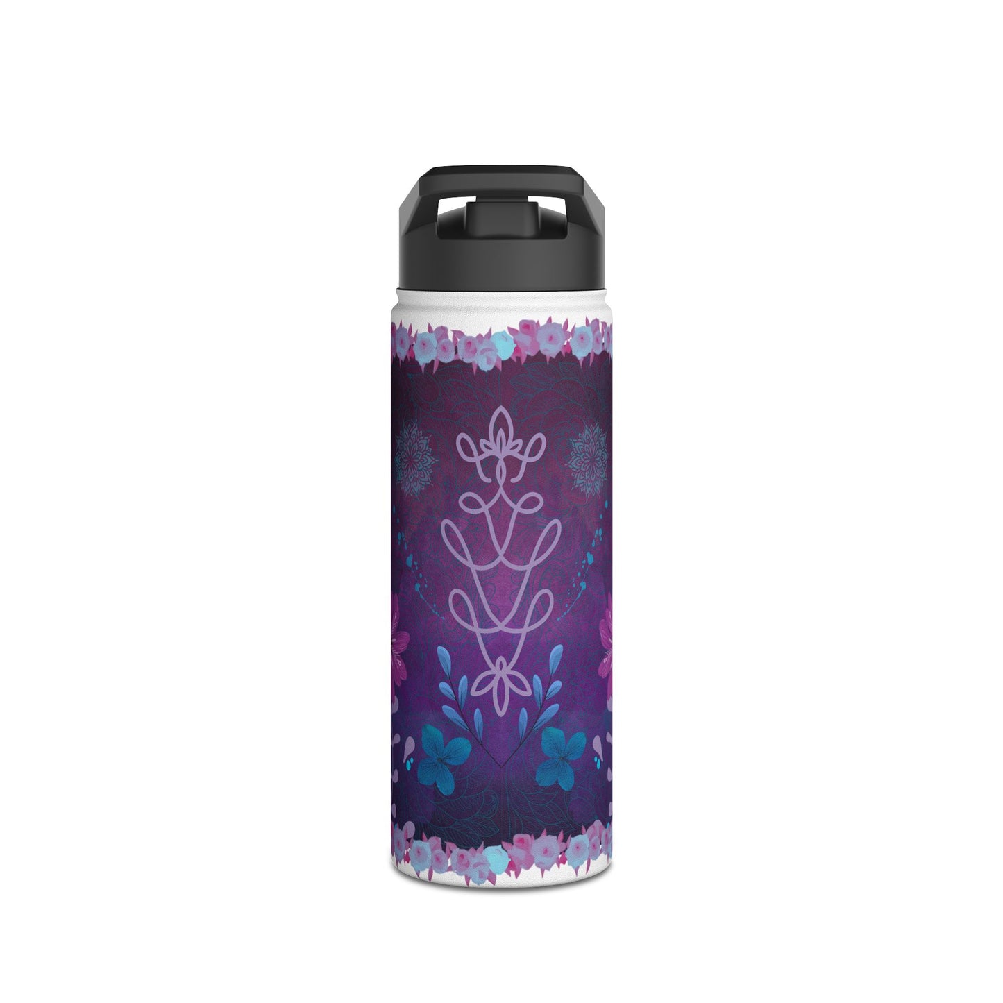 Arctic Blossom Insulated Water Bottle - Purple water bottle , Lavender, Art Steel Water Bottle, Thermal Water Bottle,  Straw  flower  Bottle