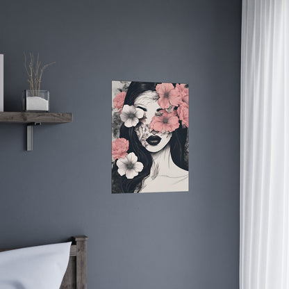 Female Flower Power Poster - Woman with flowers wall art - pastel home decor - floral art work - woman art poster