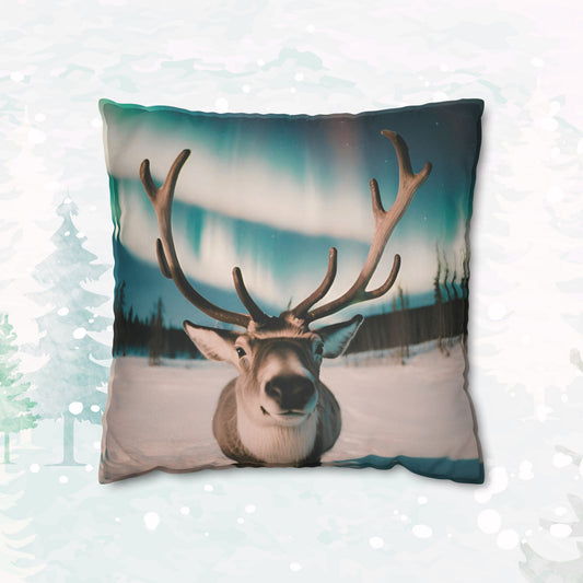 Aurora's Embrace Reindeer Square Pillow Case