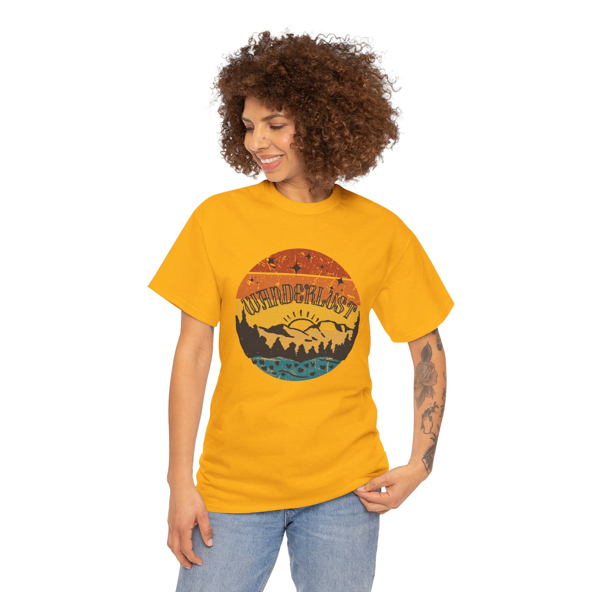 Wanderlust vintage style cotton t-shirt with retro travel design, perfect for travel lovers and adventure seekers. Soft, breathable fabric with a faded print, offering comfort and timeless fashion with hippie vibes. Ideal for casual wear and exploring new destinations.