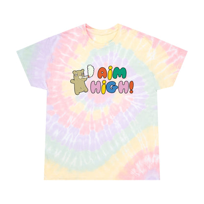Aimhigh Tie-Dye Tee featuring a stoner-inspired design, perfect for cannabis enthusiasts and 420-friendly fashion. This aesthetic weed shirt is ideal for festival wear, offering a bold and vibrant look. Great gift for stoner girls, marijuana lovers, and anyone who enjoys unique and expressive clothing.