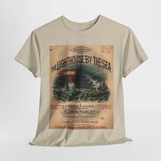 Vintage unisex 'The Lighthouse by the Sea' T-Shirt in 100% cotton, featuring a classic lighthouse graphic, perfect for coastal lovers and casual beach outings.