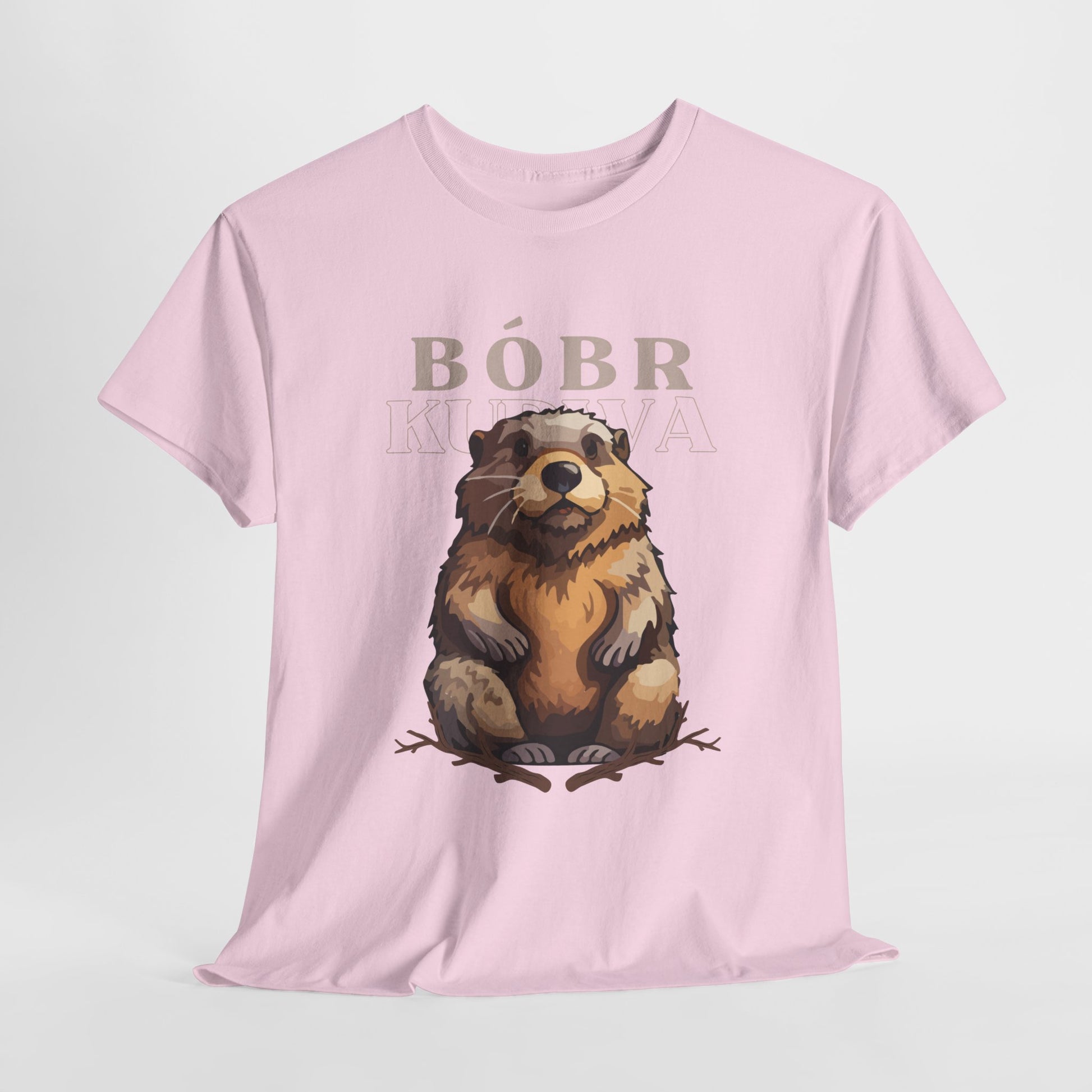 Bobr Heavy Cotton T-Shirt featuring a funny Bóbr meme beaver print, crafted from 100% medium-weight cotton for comfort and durability. This unisex t-shirt offers a classic fit, perfect for casual wear, and is ethically produced with eco-friendly practices under the US Cotton Trust Protocol.