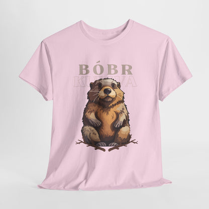 Bobr Heavy Cotton T-Shirt featuring a funny Bóbr meme beaver print, crafted from 100% medium-weight cotton for comfort and durability. This unisex t-shirt offers a classic fit, perfect for casual wear, and is ethically produced with eco-friendly practices under the US Cotton Trust Protocol.