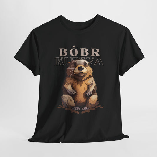 Bobr Heavy Cotton T-Shirt featuring a funny Bóbr meme beaver print, crafted from 100% medium-weight cotton for comfort and durability. This unisex t-shirt offers a classic fit, perfect for casual wear, and is ethically produced with eco-friendly practices under the US Cotton Trust Protocol