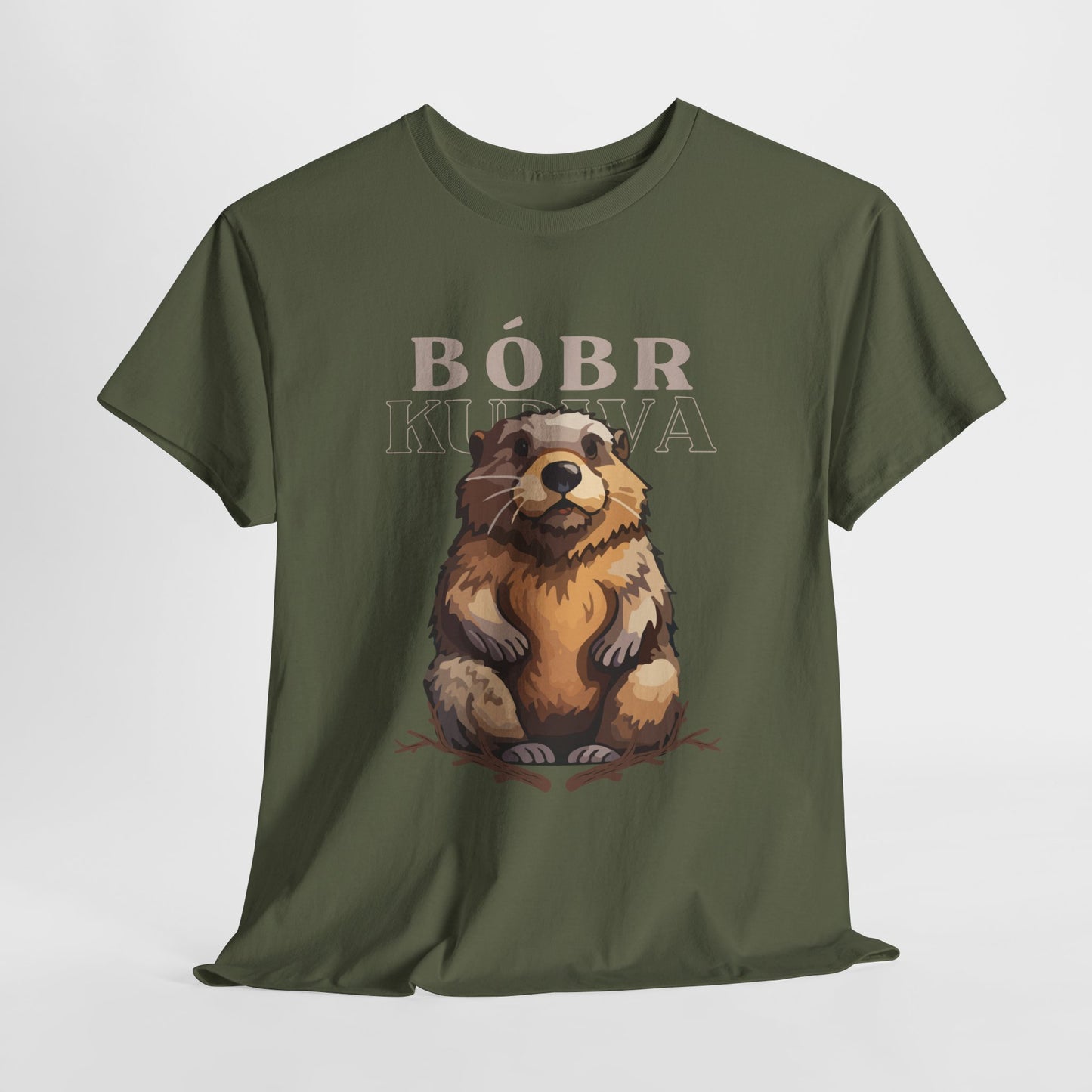 Bobr Heavy Cotton T-Shirt featuring a funny Bóbr meme beaver print, crafted from 100% medium-weight cotton for comfort and durability. This unisex t-shirt offers a classic fit, perfect for casual wear, and is ethically produced with eco-friendly practices under the US Cotton Trust Protocol