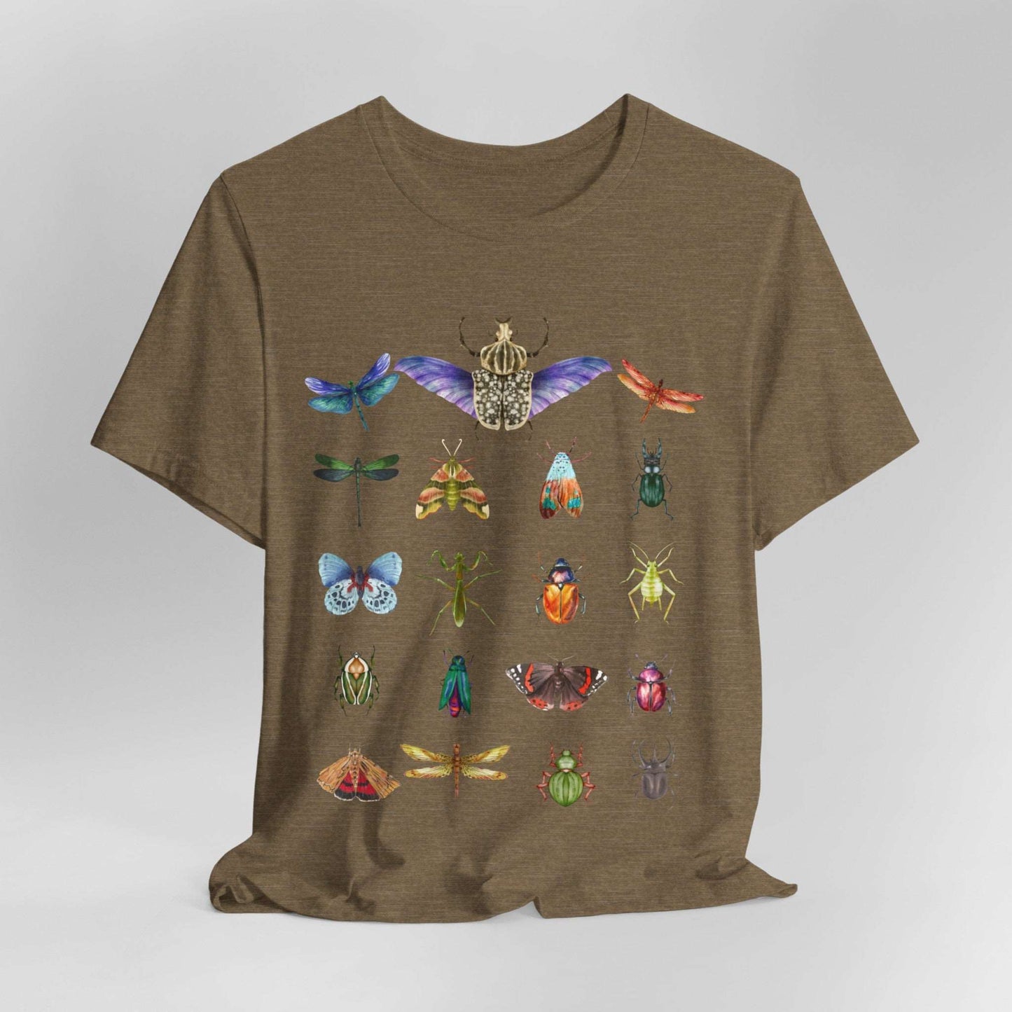 Bugs Entomology Insects T-shirt Cool Watercolour Bug and Beetle Shirt featuring an entomology-inspired insect design, perfect for bug lovers and nature enthusiasts. Made from soft, breathable 100% Airlume cotton, this unisex t-shirt is ideal for hiking, camping, and wildlife watching. Eco-friendly production by Bella+Canvas, with durable ribbed collars and a tear-away label for maximum comfort.