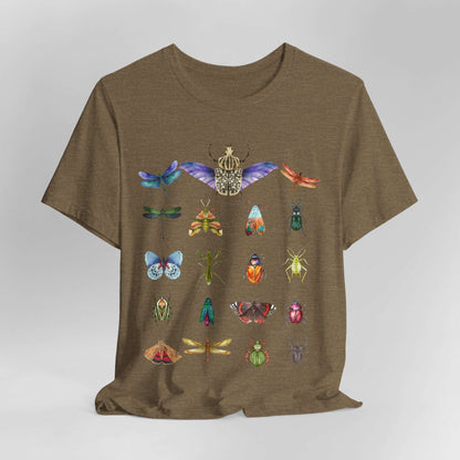 Bugs Entomology Insects T-shirt Cool Watercolour Bug and Beetle Shirt featuring an entomology-inspired insect design, perfect for bug lovers and nature enthusiasts. Made from soft, breathable 100% Airlume cotton, this unisex t-shirt is ideal for hiking, camping, and wildlife watching. Eco-friendly production by Bella+Canvas, with durable ribbed collars and a tear-away label for maximum comfort.