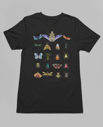 Cool Watercolour Bug and Beetle Shirt featuring an entomology-inspired insect design, perfect for bug lovers and nature enthusiasts. Made from soft, breathable 100% Airlume cotton, this unisex t-shirt is ideal for hiking, camping, and wildlife watching. Eco-friendly production by Bella+Canvas, with durable ribbed collars and a tear-away label for maximum comfort.