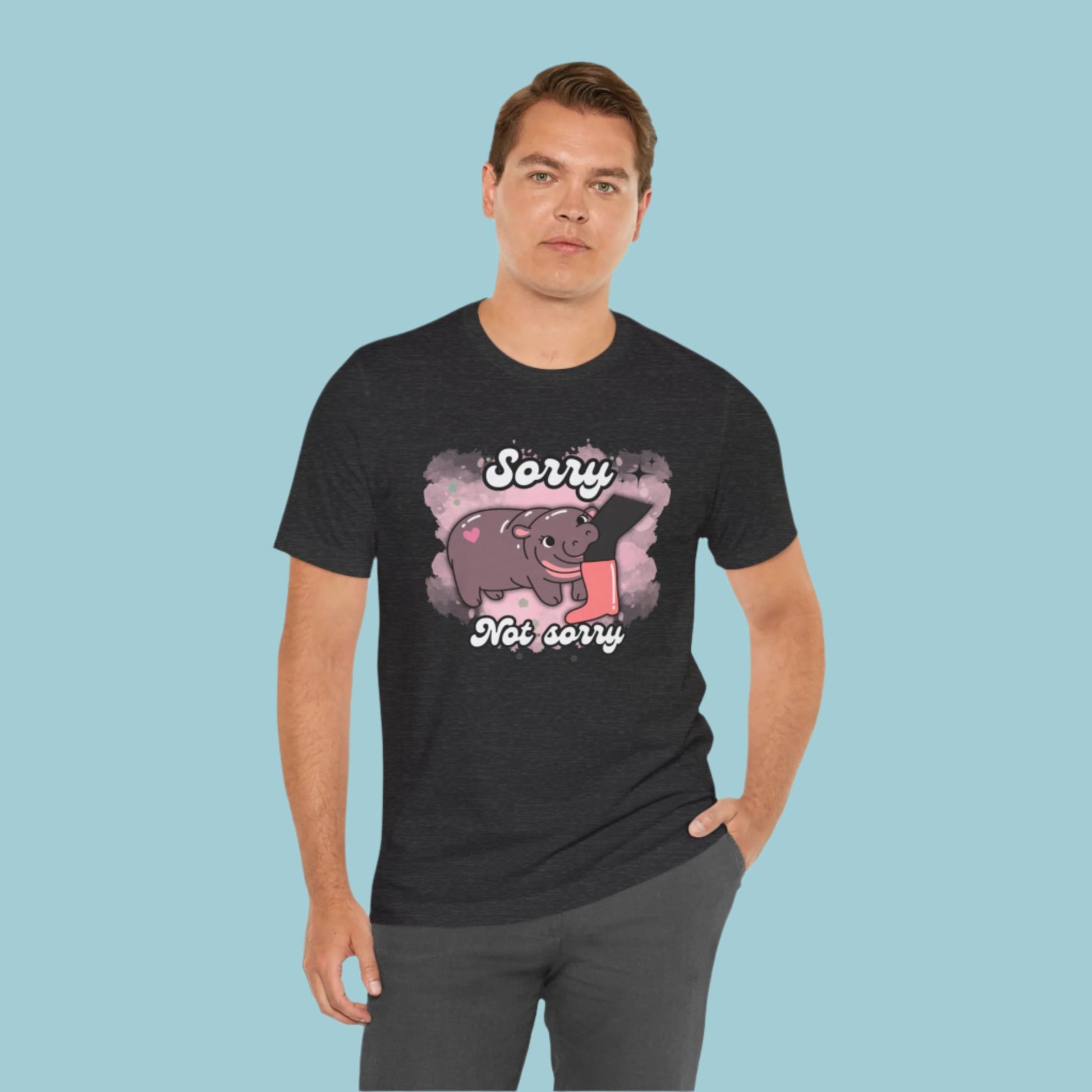 Adorable Pygmy Hippo Graphic Tee featuring a cute design of a viral baby hippo meme, made from soft cotton, perfect for animal lovers and casual wear, ideal for gifts and nature enthusiasts.