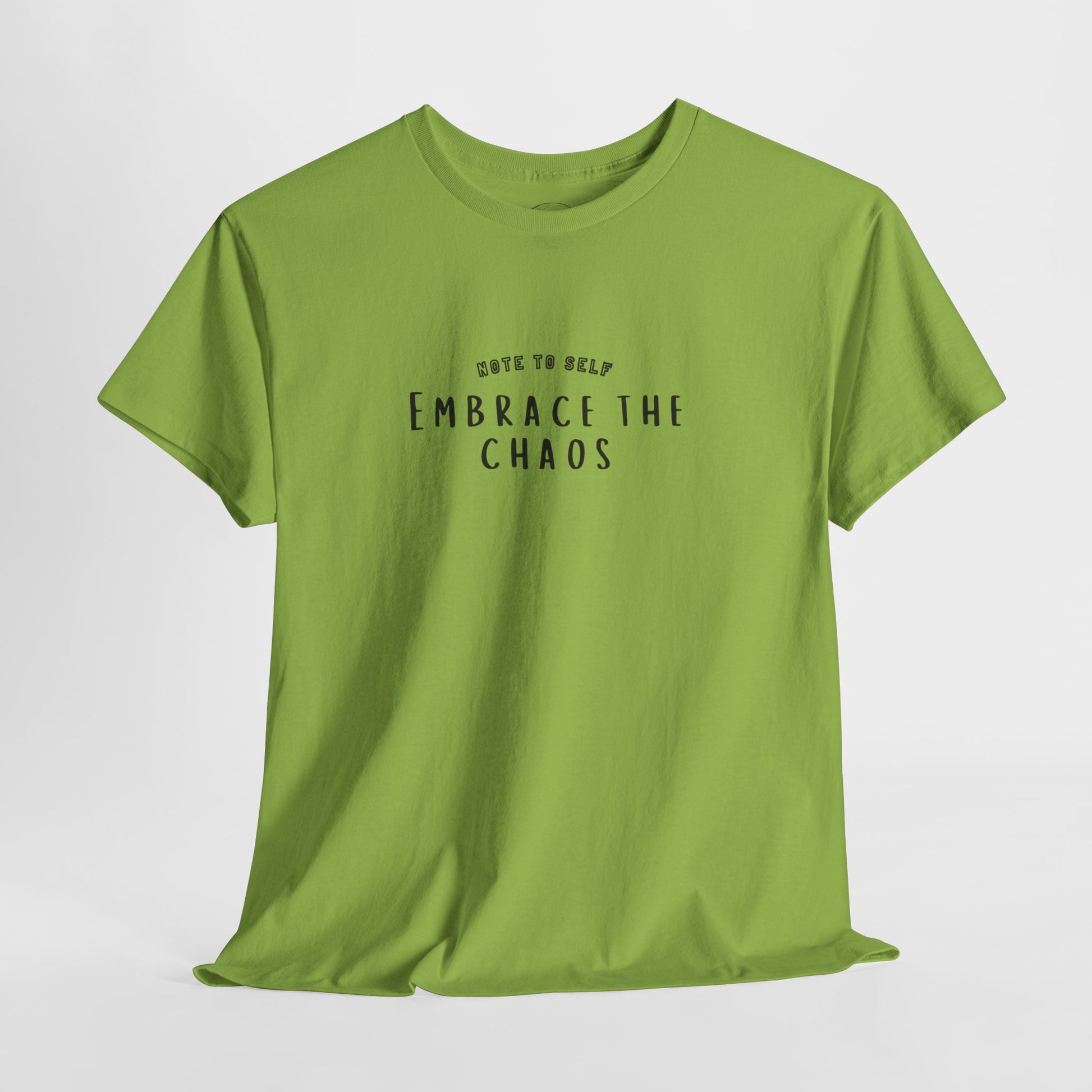 Embrace the Chaos cotton t-shirt featuring a minimalist graphic design, crafted from 100% medium-weight cotton for ultimate comfort and durability. This unisex classic fit humor t-shirt adds a humorous touch to any outfit, making it a great choice for casual wear. Perfect for those who appreciate funny shirts and embrace their weird side, this eco-friendly tee is ethically produced for quality and sustainability.