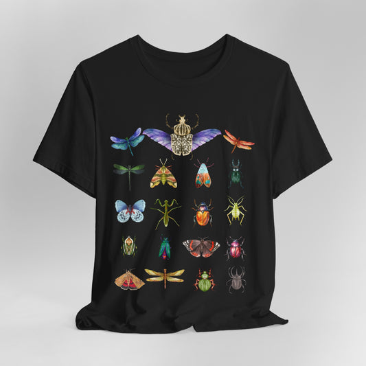 Cool Watercolour Bug and Beetle Shirt featuring a nature-inspired insect design, crafted from soft, breathable 100% Airlume combed cotton. Perfect for outdoor activities like hiking, camping, and wildlife watching, as well as casual wear. Eco-friendly production by Bella+Canvas with durable ribbed collars and tear-away label for ultimate comfort.