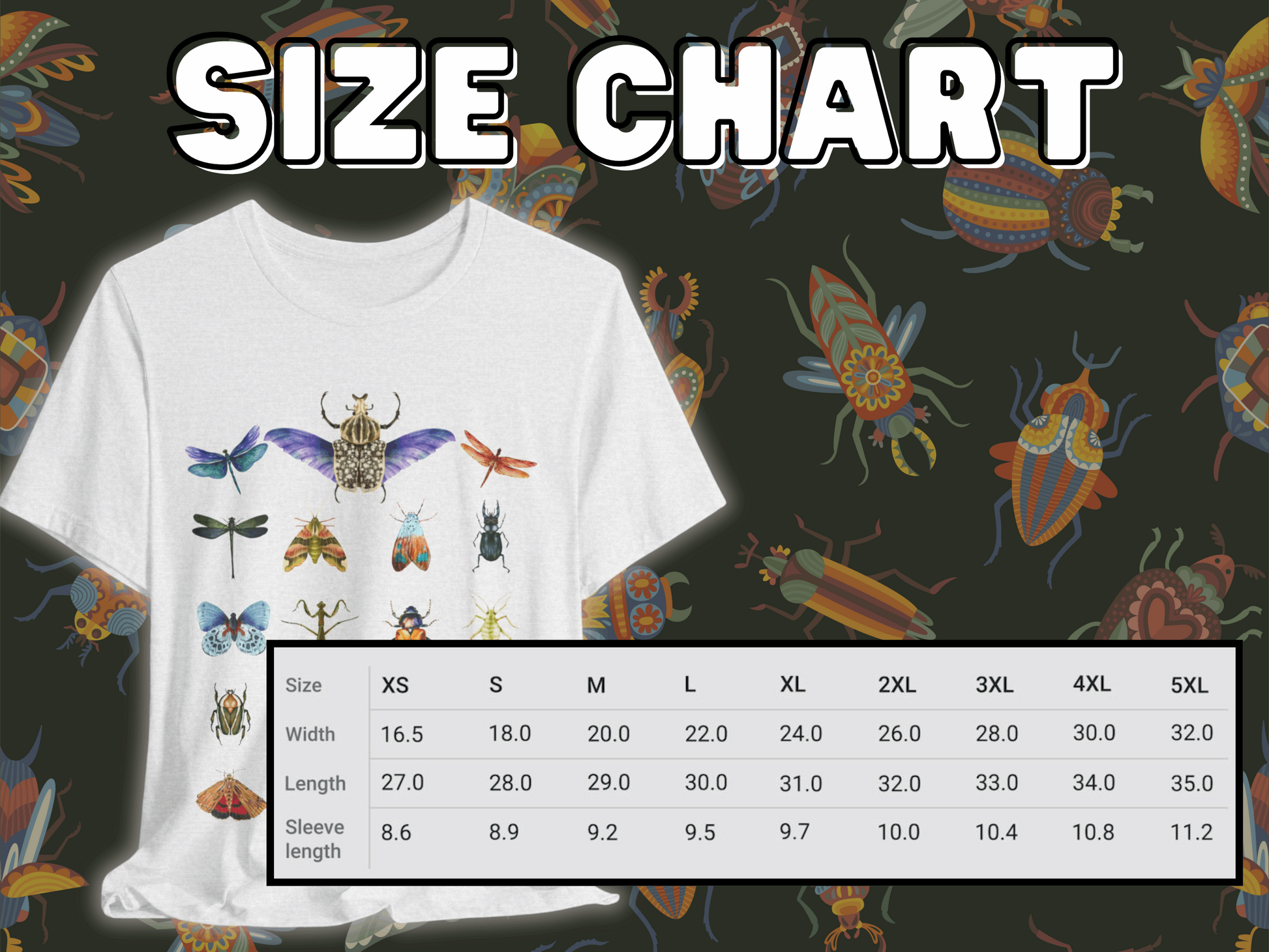 Cool Watercolour Bug and Beetle Shirt featuring a nature-inspired insect design, crafted from soft, breathable 100% Airlume combed cotton. Perfect for outdoor activities like hiking, camping, and wildlife watching, as well as casual wear. Eco-friendly production by Bella+Canvas with durable ribbed collars and tear-away label for ultimate comfort