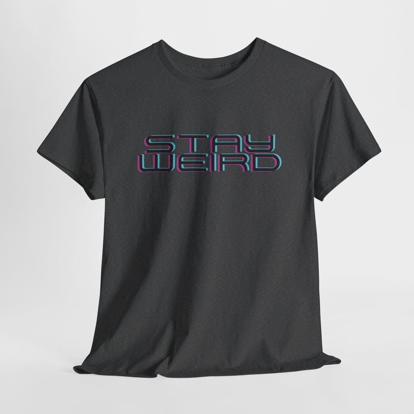 Stay Weird cotton t-shirt featuring a simple and cute graphic, perfect for those who embrace their uniqueness; made from sustainable materials for comfort