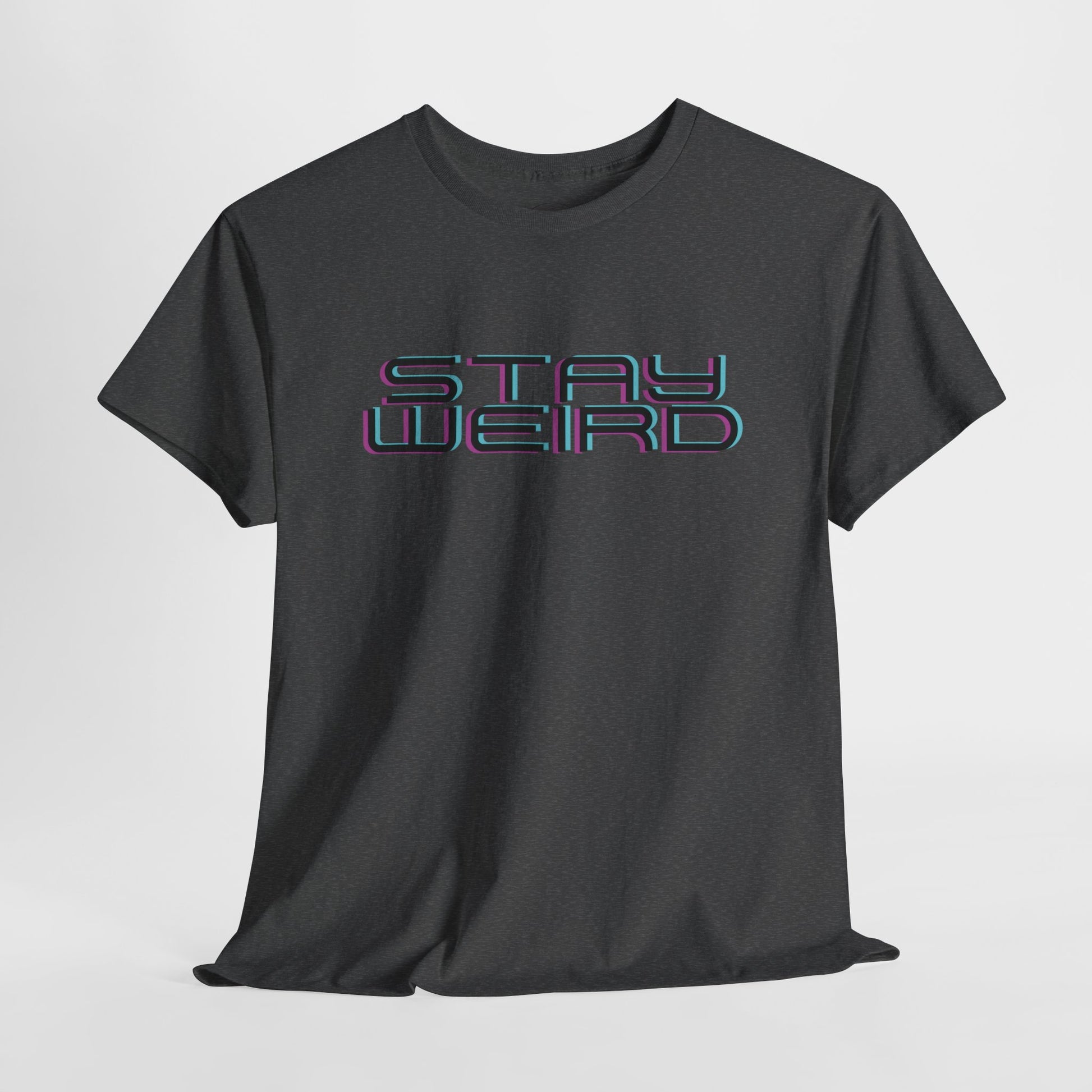 Stay Weird cotton t-shirt featuring a simple and cute graphic, perfect for those who embrace their uniqueness; made from sustainable materials for comfort