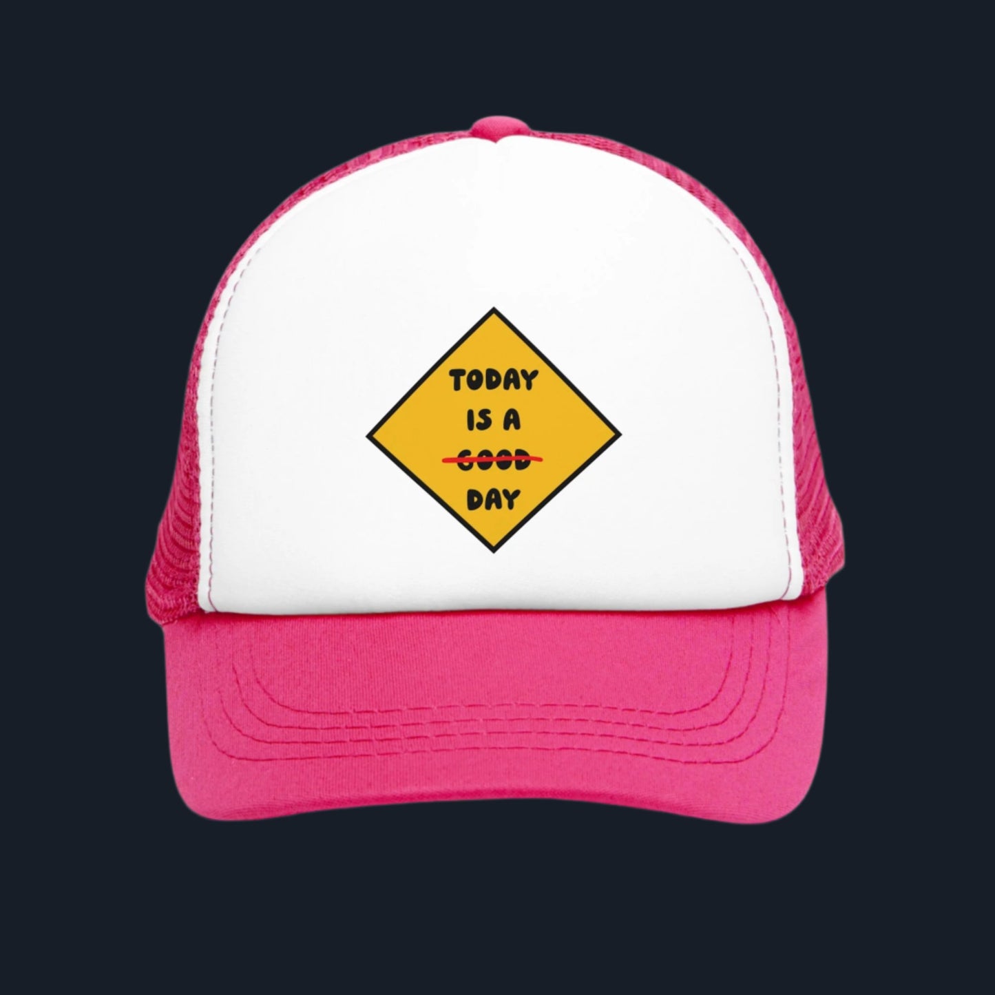 Good Day Funny Trucker Cap with a vintage-style snapback design, perfect for adding humor to your outfit. This retro-inspired, unisex hat is great for both women and men, making it a fun and silly accessory. Ideal as a gag gift for adults or as a playful addition to casual wear.