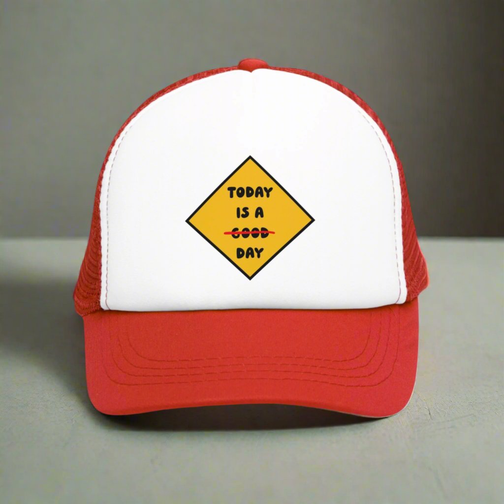 Good Day Funny Trucker Cap with a vintage-style snapback design, perfect for adding humor to your outfit. This retro-inspired, unisex hat is great for both women and men, making it a fun and silly accessory. Ideal as a gag gift for adults or as a playful addition to casual wear.