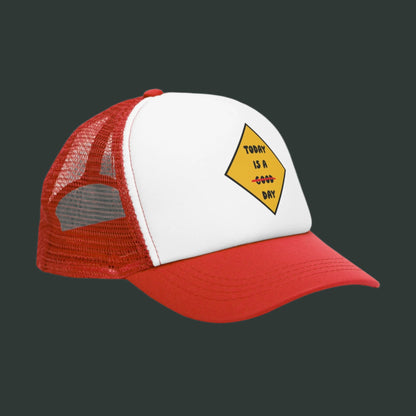 Good Day Funny Trucker Cap with a vintage-style snapback design, perfect for adding humor to your outfit. This retro-inspired, unisex hat is great for both women and men, making it a fun and silly accessory. Ideal as a gag gift for adults or as a playful addition to casual wear.