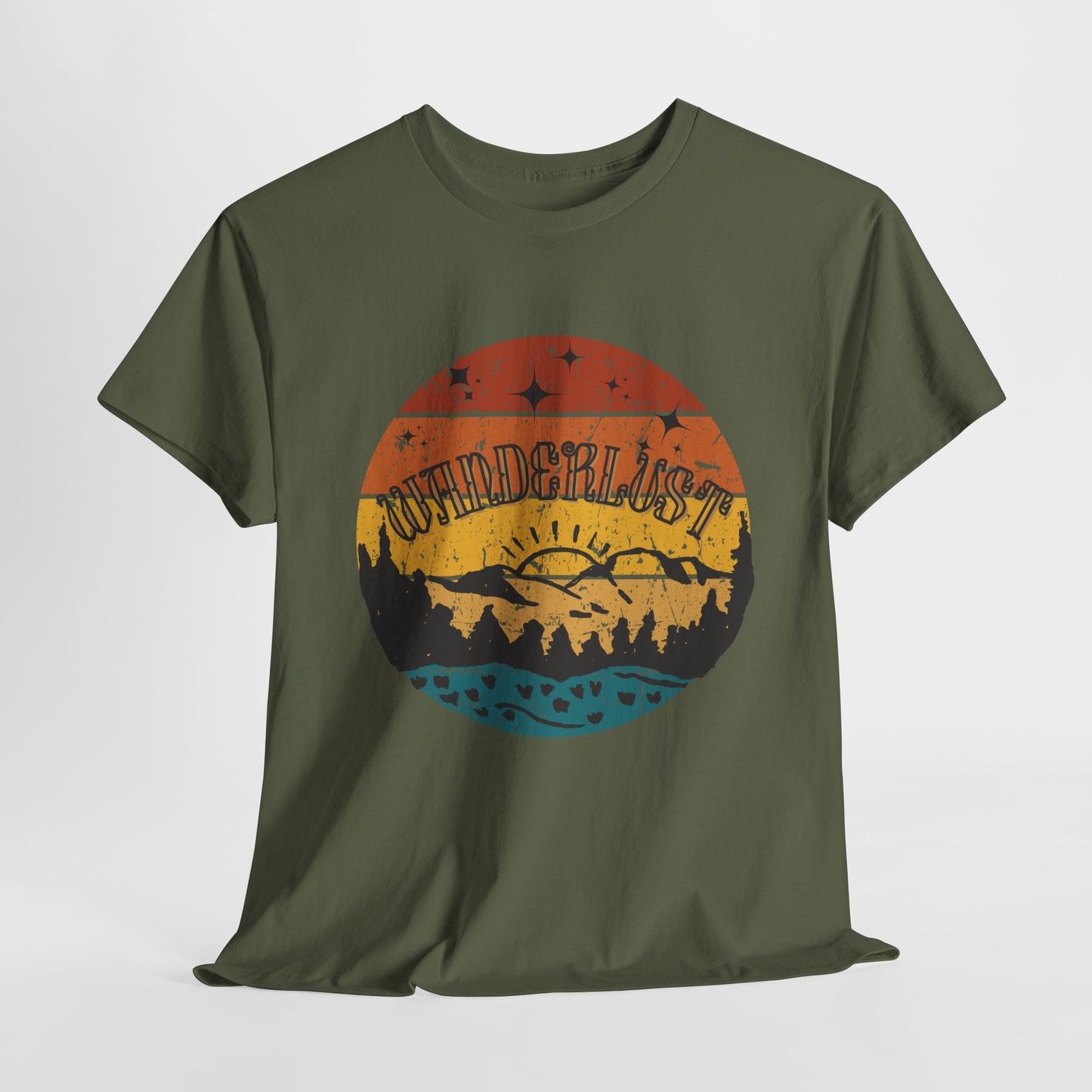 Wanderlust vintage style cotton t-shirt with retro travel design, perfect for travel lovers and adventure seekers. Soft, breathable fabric with a faded print, offering comfort and timeless fashion with hippie vibes. Ideal for casual wear and exploring new destinations.