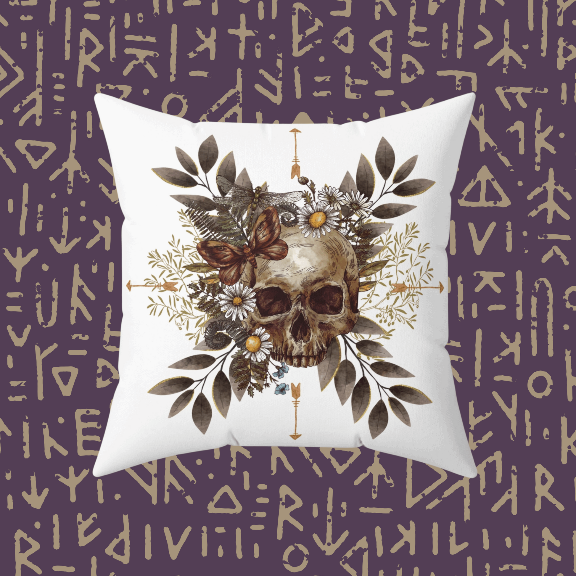 Wildwood Whisper Skull Pillow in white