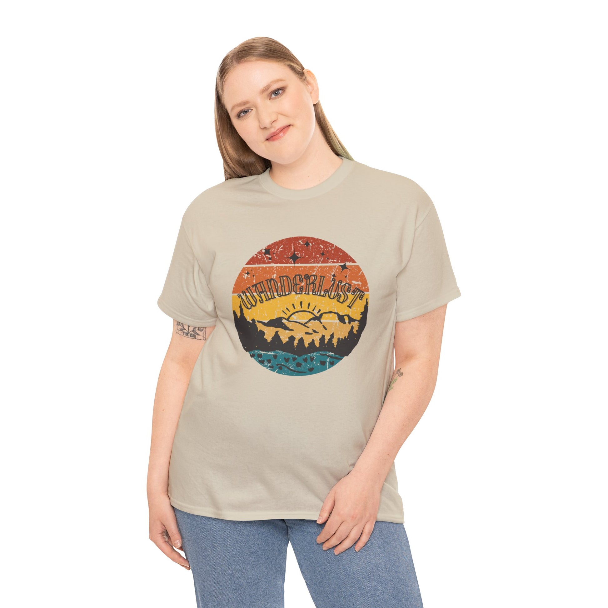 Wanderlust vintage style cotton t-shirt with retro travel design, perfect for travel lovers and adventure seekers. Soft, breathable fabric with a faded print, offering comfort and timeless fashion with hippie vibes. Ideal for casual wear and exploring new destinations