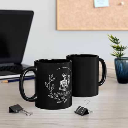 Trendy Skeleton Mug featuring a love quote with a gothic aesthetic. Perfect for coffee lovers who enjoy a spooky or whimsigoth vibe, this skeleton coffee mug makes a great gift for Halloween or year-round use. Add a touch of dark charm to your coffee routine with this unique and stylish mug.
