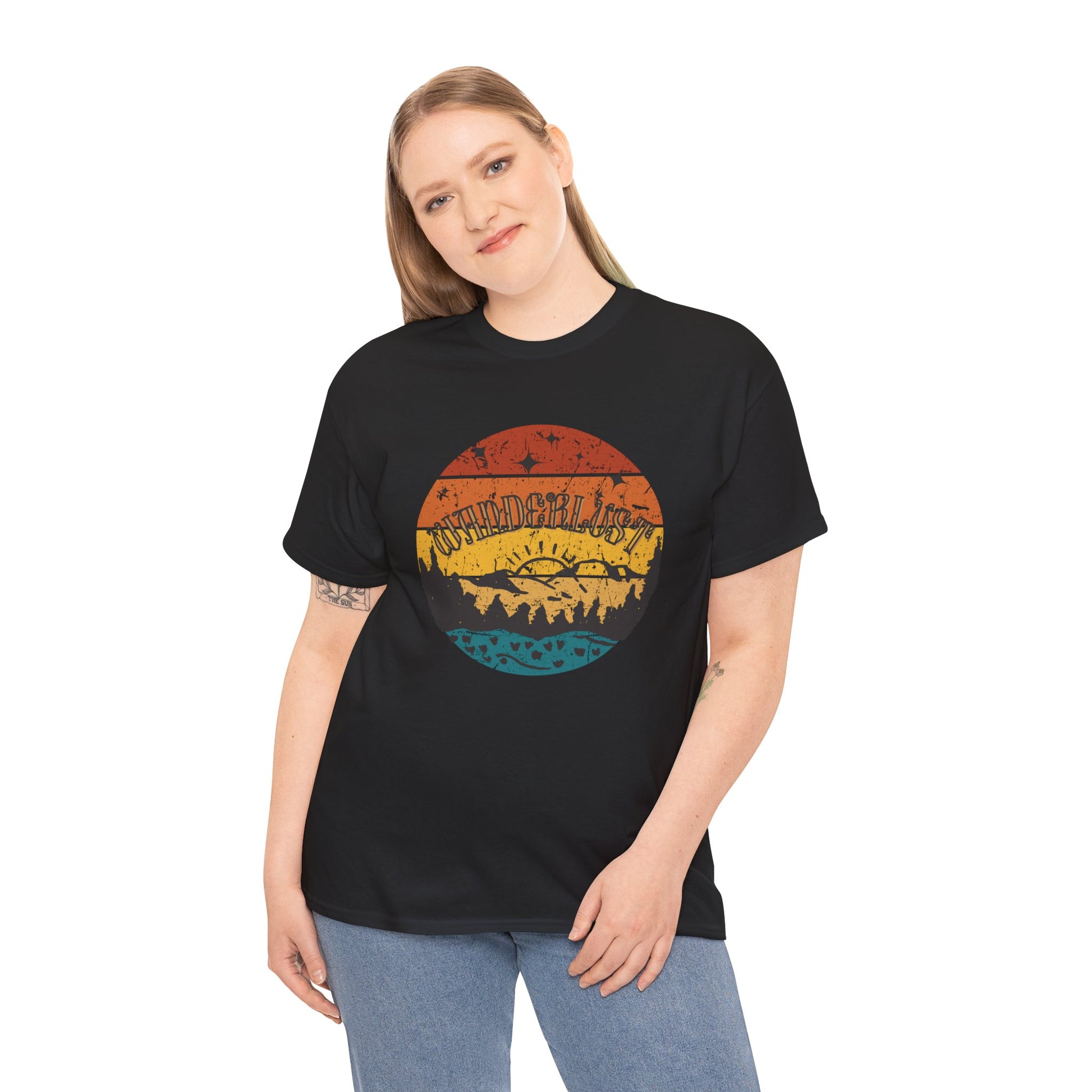 Wanderlust vintage style cotton t-shirt with retro travel design, perfect for travel lovers and adventure seekers. Soft, breathable fabric with a faded print, offering comfort and timeless fashion with hippie vibes. Ideal for casual wear and exploring new destinations