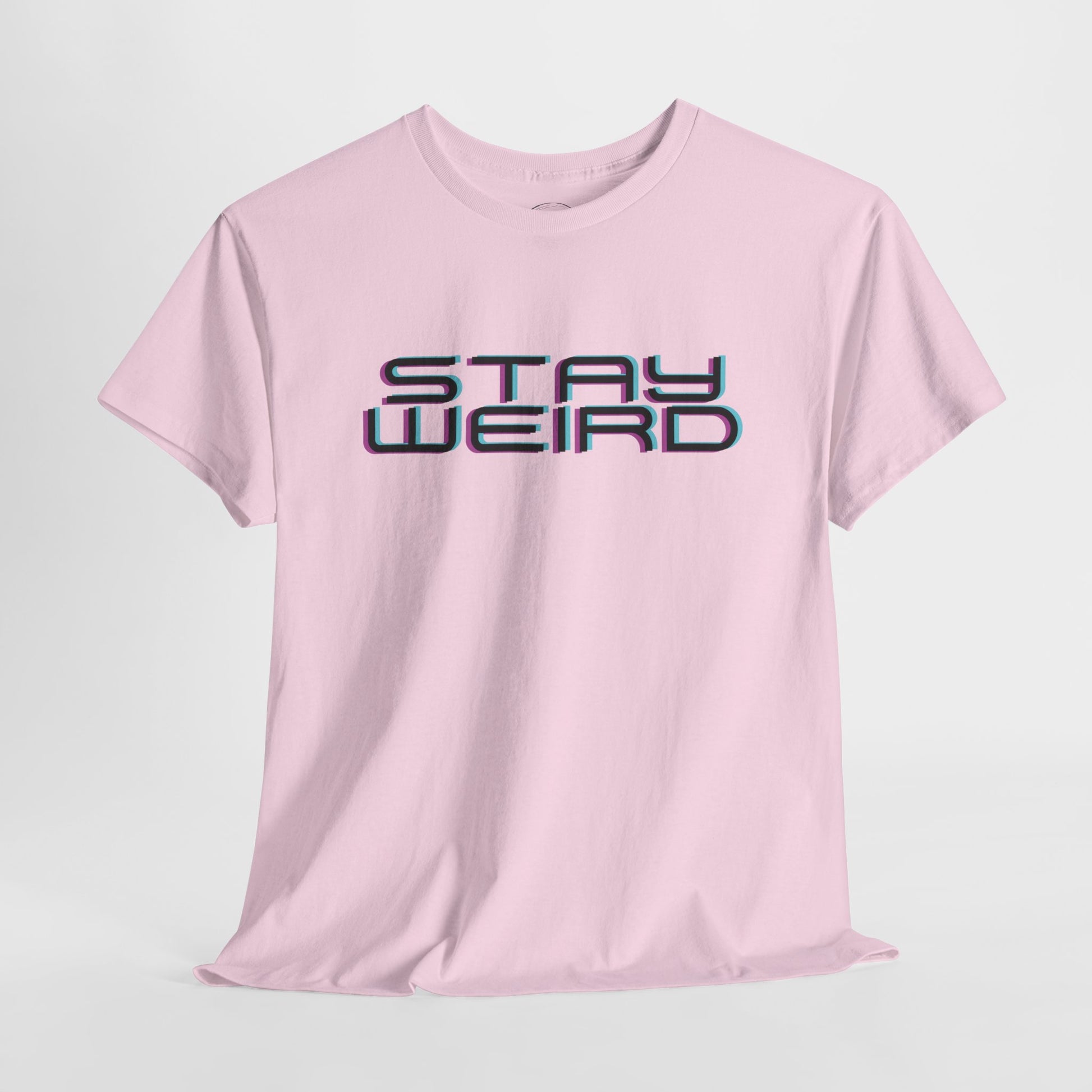 Stay Weird cotton t-shirt featuring a simple and cute graphic, perfect for those who embrace their uniqueness; made from sustainable materials for comfort