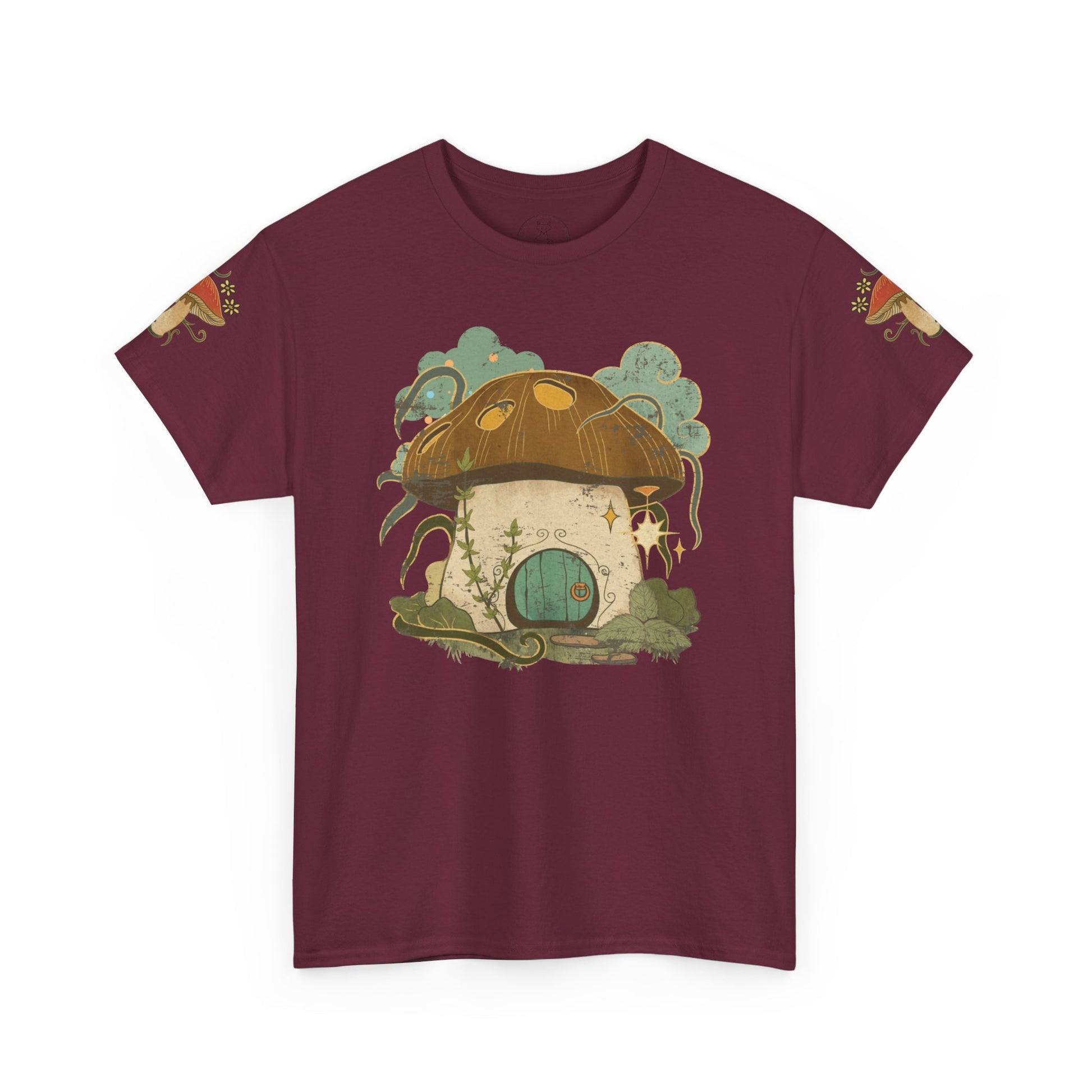 Cottagecore Mushroom House T-Shirt - Whimsical Sleeve Design"
"Fairycore-Inspired T-Shirt with Cute Mushroom Illustrations"
"Charming Cottagecore Mushroom House Tee - Perfect for Nature Lovers"